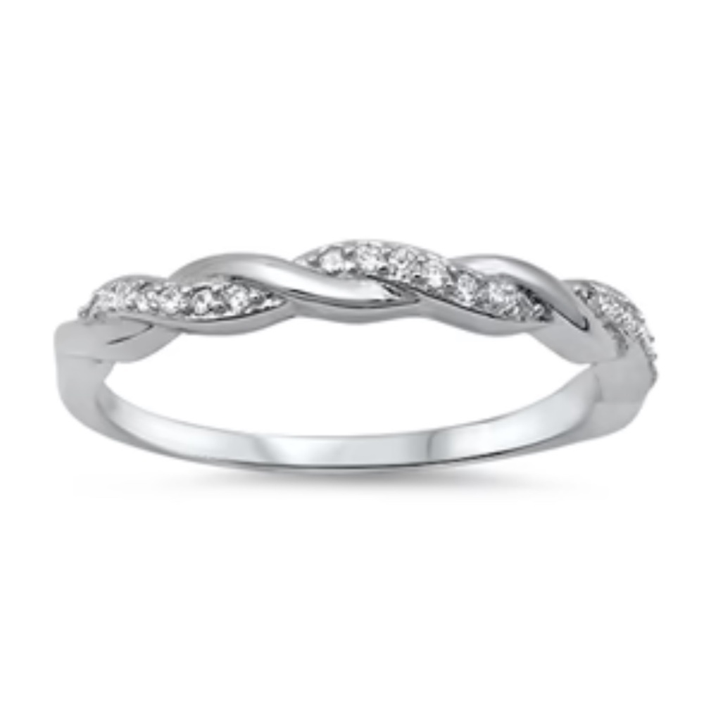 Sterling Silver Braided CZ Band Ring – Delicate Twisted Sparkle